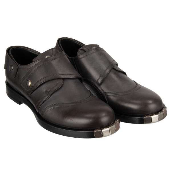 Derby Schuhe MASACCIO aus Leder mit Metall Elementen und Druckknöpfen in Grau von DOLCE & GABBANA