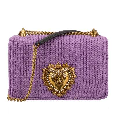 Crochet Crossbody Clutch Bag DEVOTION Medium with Heart Purple Black