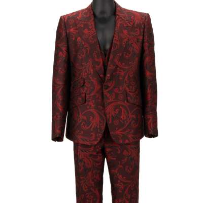 Baroque Jacquard Suit Jacket Waistcoat Black Red