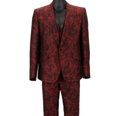 Barock Jacquard SICILIA Anzug Weste Jacke Schwarz Rot