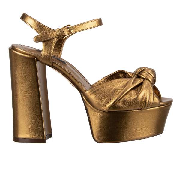 Plateau Sandalen KEIRA aus Ziegenleder in Antik Gold von DOLCE & GABBANA 