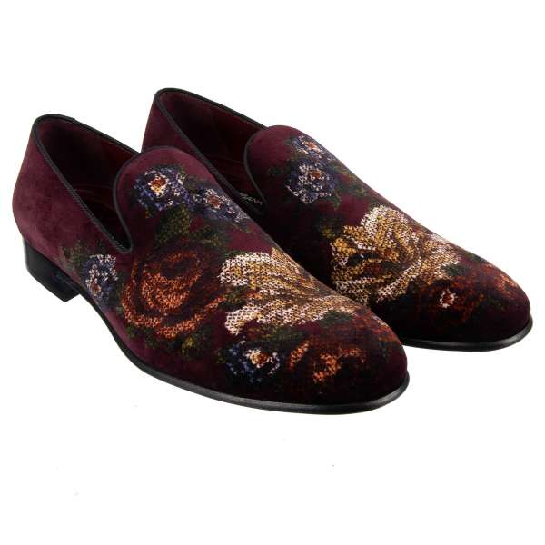 Loafer MILANO aus Samt mit floralem Print von DOLCE & GABBANA