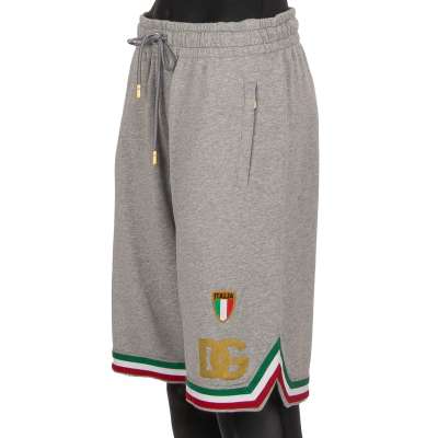 Italy Flag DG Logo Cotton Bermuda Sweatshorts Pockets Gray Gold
