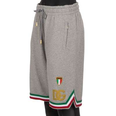 Italien Flagge DG Logo Baumwolle Bermuda Sweatshorts Grau Gold