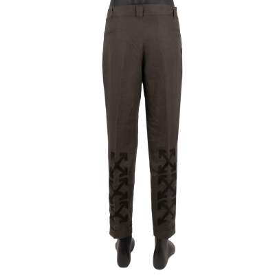 Virgil Abloh Cropped Casual Linen Pants with Logo Embroidery Brown 32 M