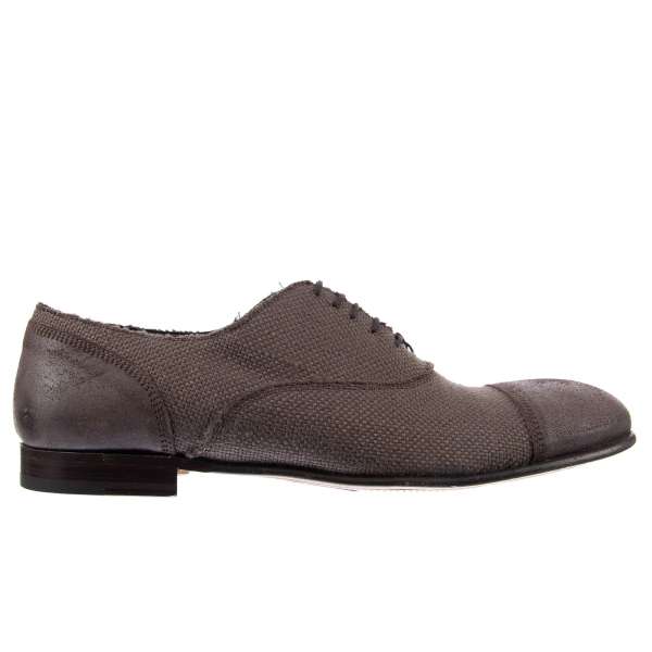 Linen canvas and leather Sicily style derby shoes by DOLCE & GABBANA