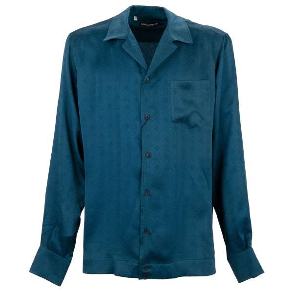 Silk shirt with floral pattern and pocket in blue by DOLCE & GABBANA 