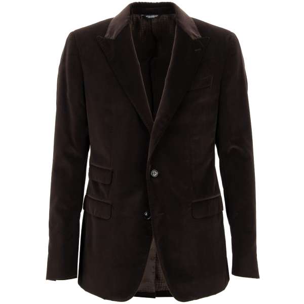 Velvet blazer NAPOLI with peak lapel and pockets in brown by DOLCE & GABBANA