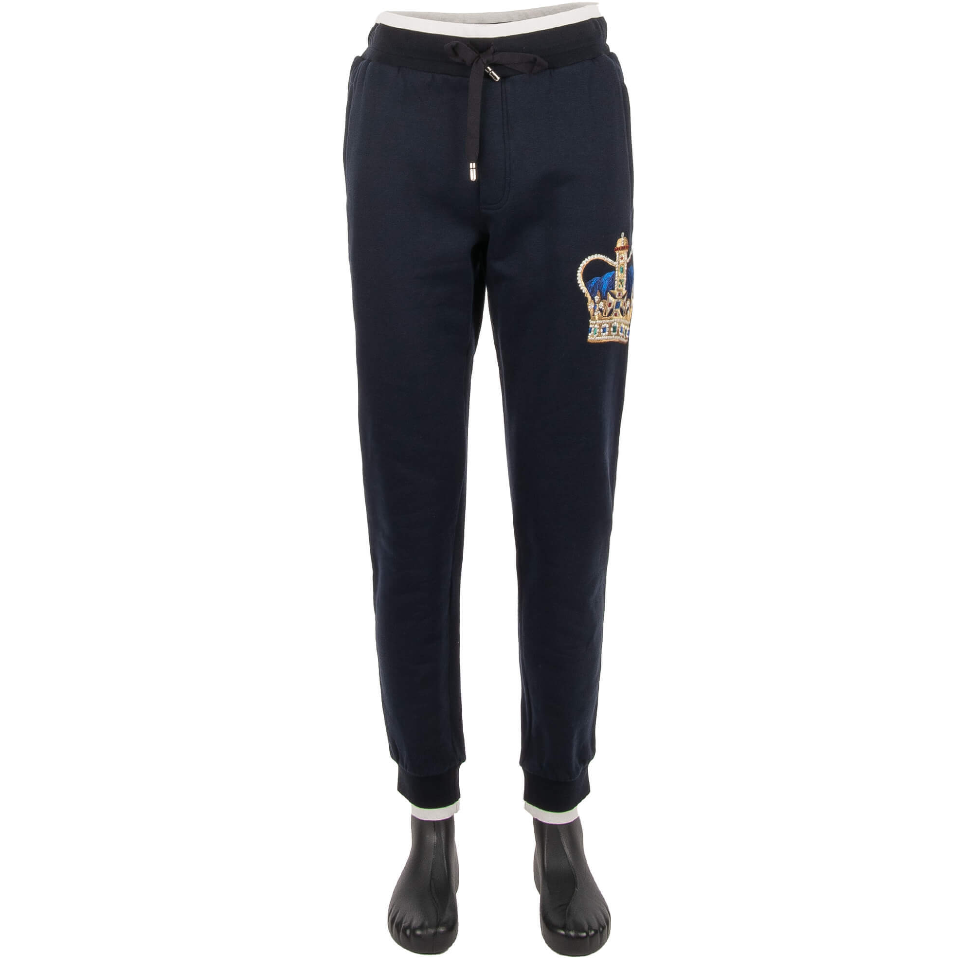 Dolce Gabbana Cotton Jogging Pants with Embroidered Crown and Logo Blue 52 L FASHION ROOMS