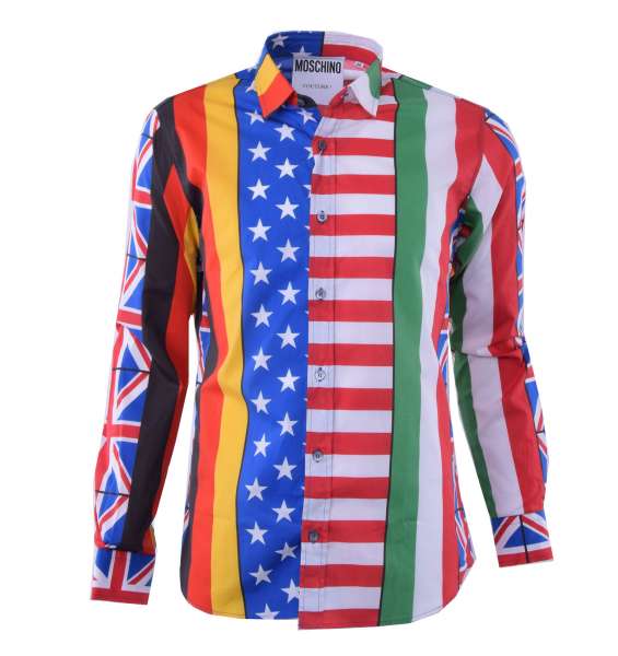 Printed Cotton Shirt "Flags" by MOSCHINO COUTURE