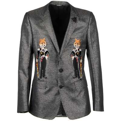 Lurex Tuxedo Blazer MARTINI with Foxes and Bee Embroidery Silver