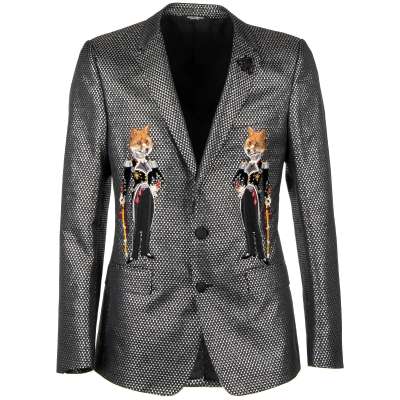 Lurex Tuxedo Blazer MARTINI mit bestickten Füchsen und Biene Silber