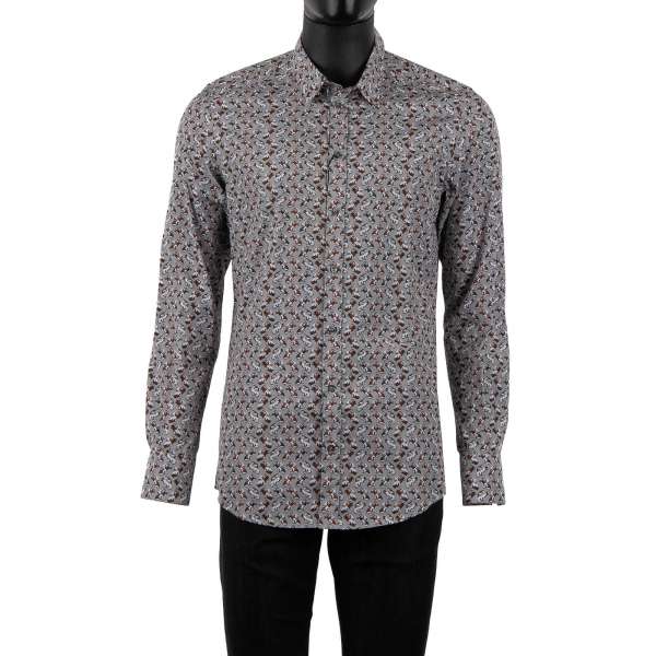 Car printed cotton shirt with short collar by DOLCE & GABBANA - GOLD Line