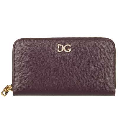 Crystal Logo Dauphine Leather Zip-Around Wallet Purse Purple