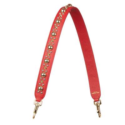 Studded Leather Bag Strap Handle Red Gold