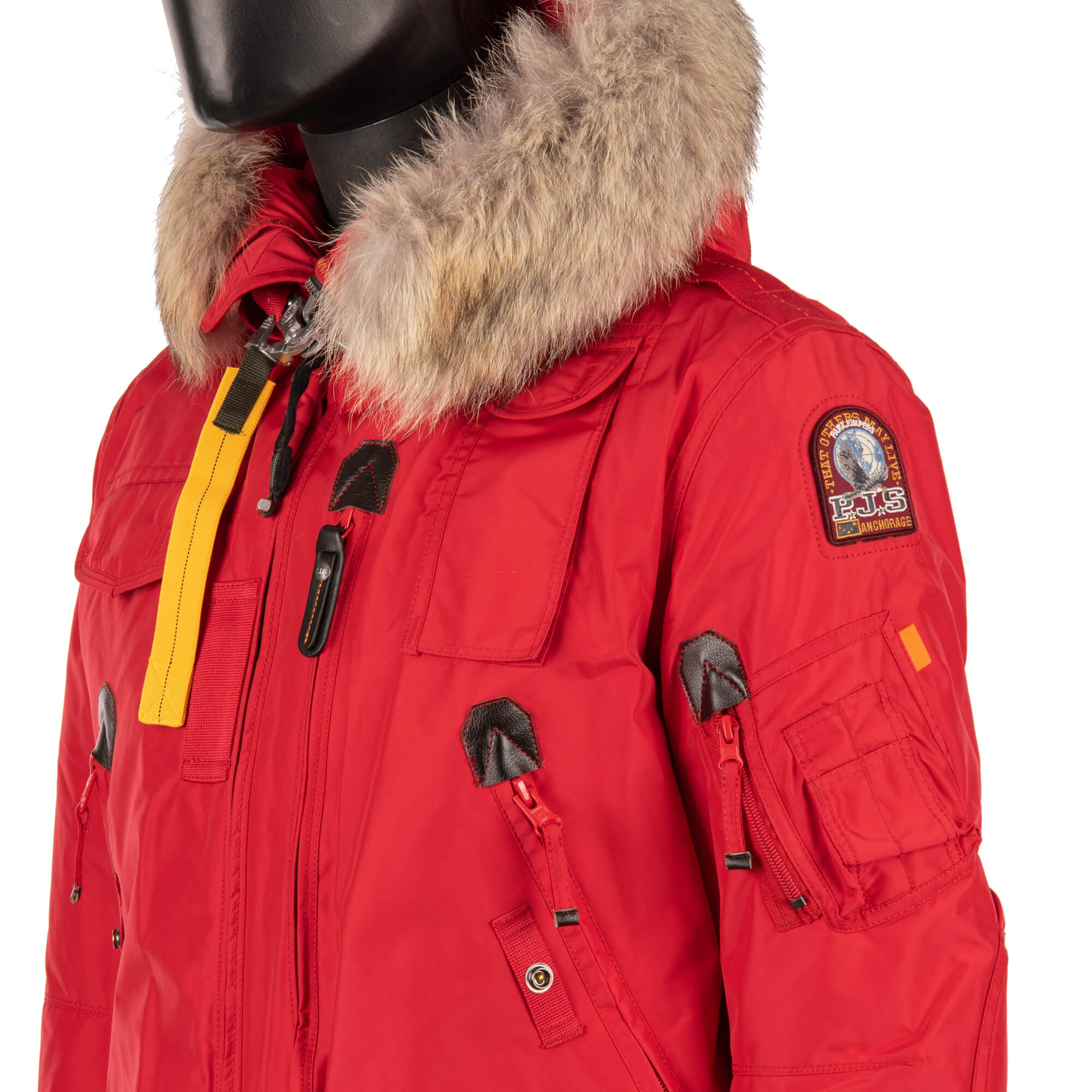 Parajumpers Bomber Down Jacket GOBI with Fur Hoody and Lining Scarlet ...