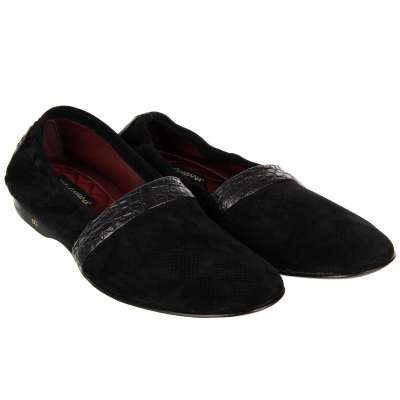 Caiman Leather Shoes Loafer Moccasins MARSALA Black 44 UK 10 US 11