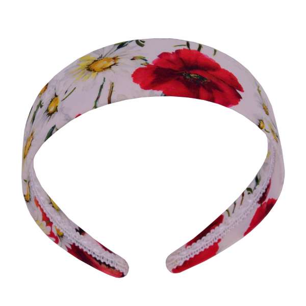 Hairband embelished with Poppy and Camomile Print in Red and White by DOLCE & GABBANA