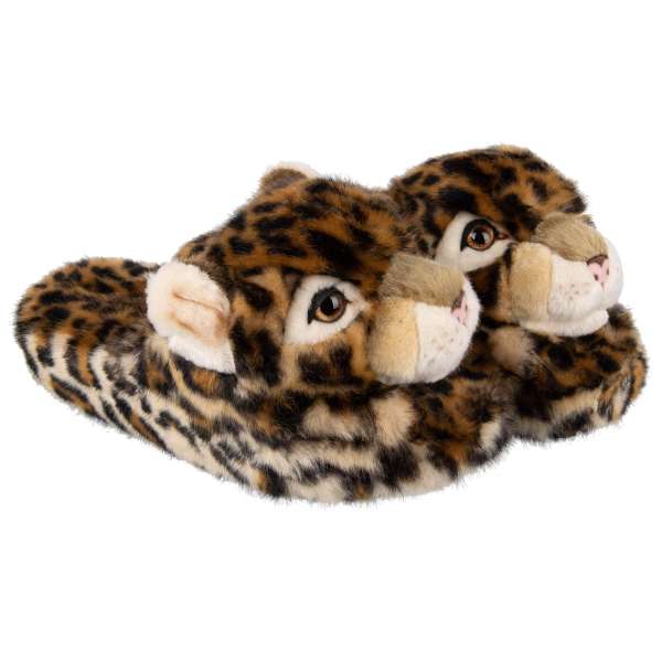 Faux fur Leopard slipper shoes SAINT BARTH with rubber sole in Brown by DOLCE & GABBANA