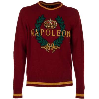 Kaschmir Rundhals Pullover mit Napoleon Wappen Strick Rot 48 M