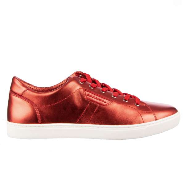 Classic nappa leather Low-Top Sneaker LONDON in metallic red with logo plate by DOLCE & GABBANA