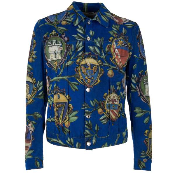 Sicilia heraldry printed denim / jeans jacket with pockets and logo sticker by DOLCE & GABBANA