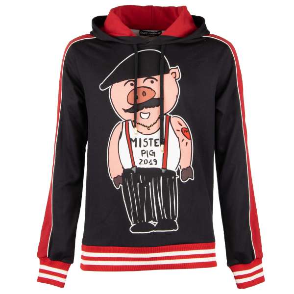 Hoodie Sweater / Pullover mit Sizilien Mister Schwein Print in schwarz von DOLCE & GABBANA