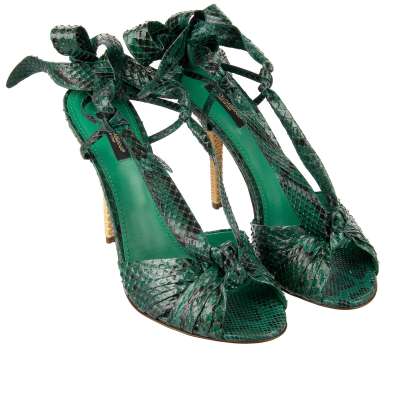 Tropical Snake Leather Straps Sandals Heels KEIRA Green