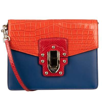 Croco Snake Leather Shoulder Bag LUCIA with Strap Red Pink Blue