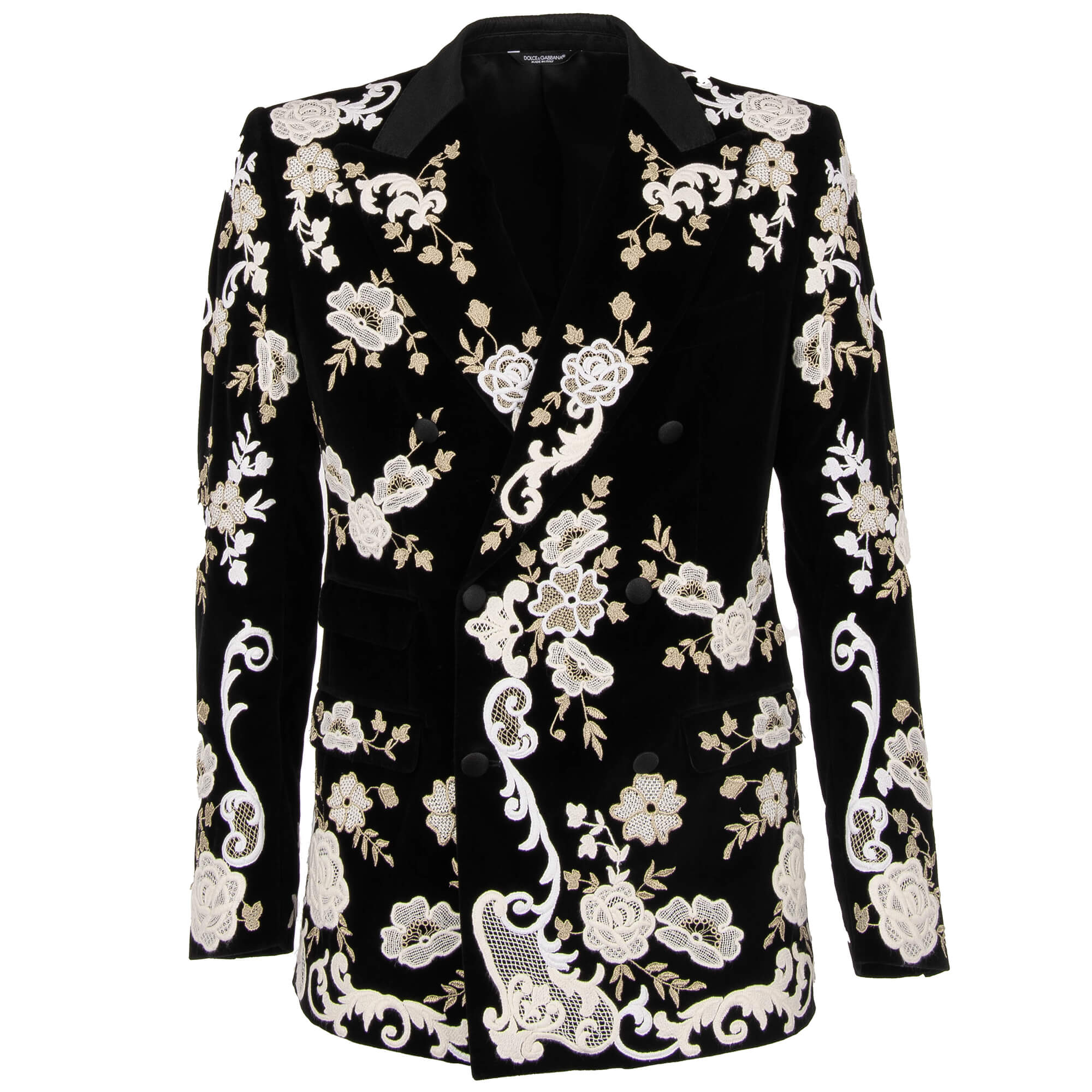 Transplant Consulate blend Dolce & Gabbana Floral Lace Embroidered Velvet Blazer SICILIA Black White |  FASHION ROOMS