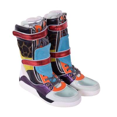 Leopard High Top Sneaker Boots Shoes Purple Blue Red