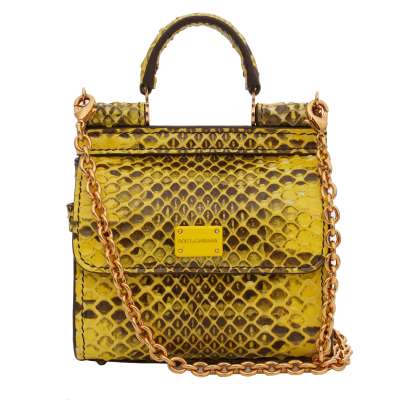 Snake Leather Micro Crossbody Bag SICILY 58 with Logo Yellow