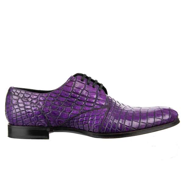 Sehr exklusive und seltene elegante Derby Schuhe NAPOLI aus Krokodilleder in Lila von DOLCE & GABBANA