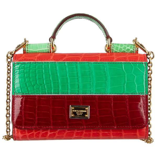 Crossbody Crocodile Leather clutch bag / wallet SICILY VON BAG Mini in red / green / pink with logo plate and many slots by DOLCE & GABBANA
