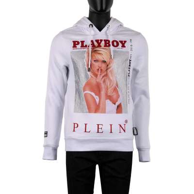 Victoria Silvstedt Printed Hoodie Sweater with Crystals and Logo White