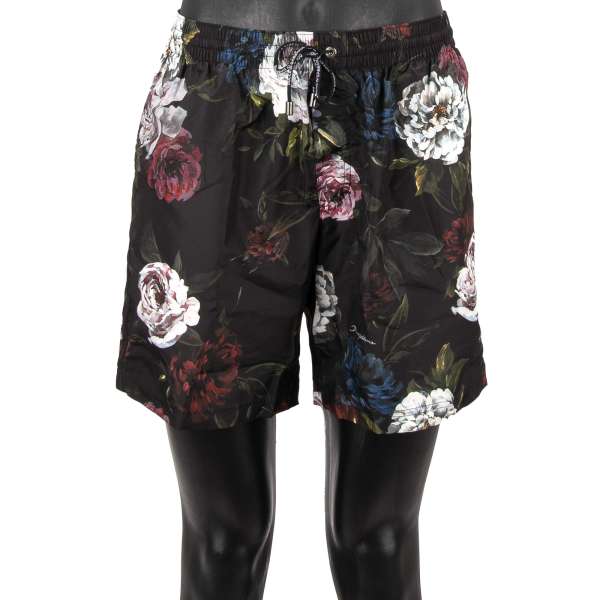 Floral and logo printed Swim shorts with pockets, built-in-brief and logo by DOLCE & GABBANA Beachwear