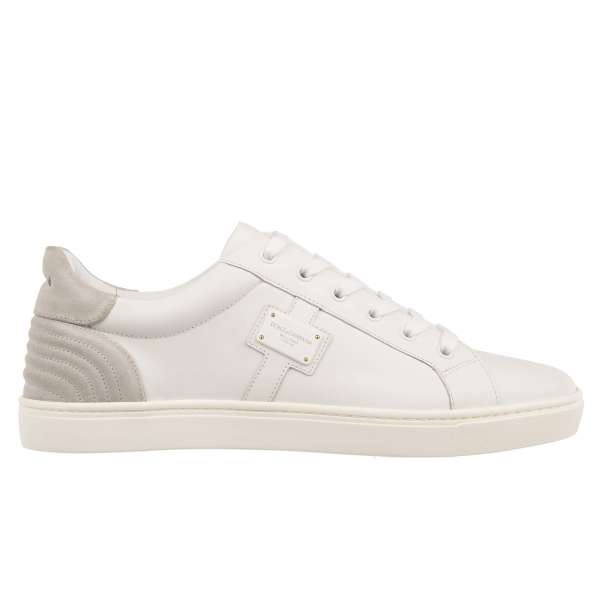 Low-Top Sneaker LONDON with DG logo plate in gray and white by DOLCE & GABBANA