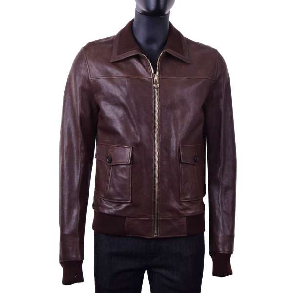 Nappa lamb leather jacket with knitted collar by DOLCE & GABBANA Black Line