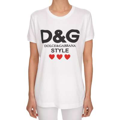 Cotton T-Shirt DG Logo Style Heart Print White