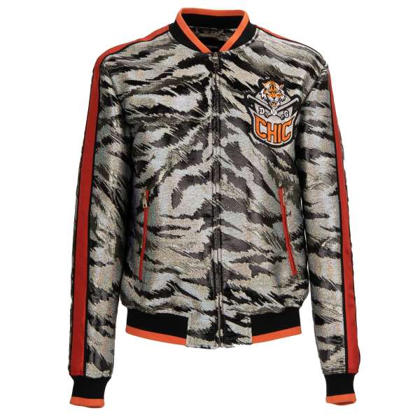 Metallic Varsity / College Jacket AMORE with Zebra Print, embroidered applications and pockets by DOLCE & GABBANA