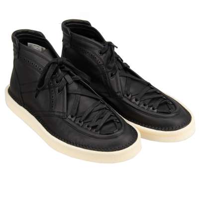 High-Top Leather Sneaker Boots with Laces Black 44 UK 10 US 11