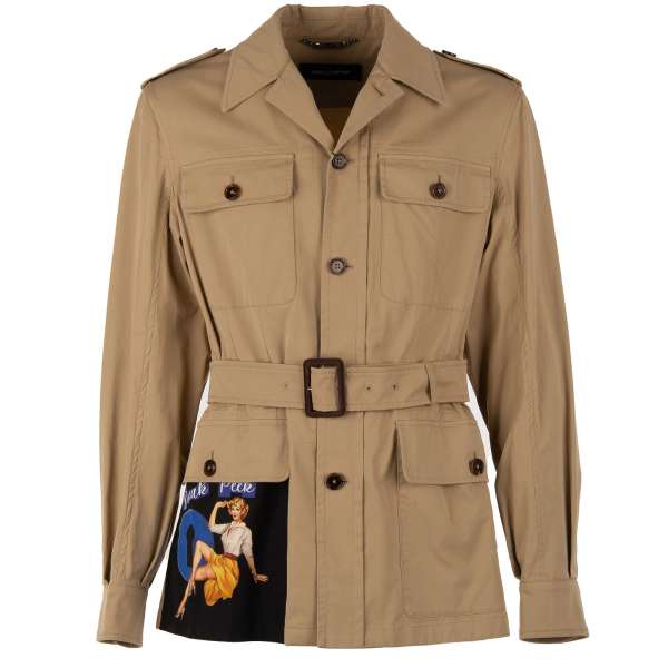 Canvas Safari Jacke SNEAK PEEK mit großem Bild Patch, Gürtel und Taschen von DOLCE & GABBANA