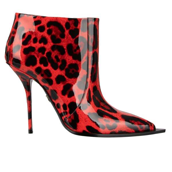 Lackleder Stiefelette / Boots CARDINALE mit Leoparden Print in Rot und Schwarz von DOLCE & GABBANA