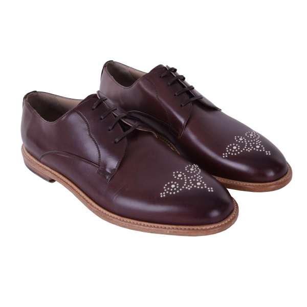 Derby Schuhe MARSALA aus Kalbsleder mit silbernen Nieten in Braun von DOLCE & GABBANA