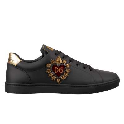 Low-Top Sneaker LONDON with Logo Heart Embroidery Black Gold