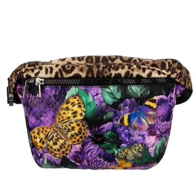 DJ Khaled Leopard Flower Logo Nylon Waist Crossbody Bag Purple