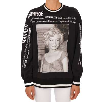Marilyn Monroe Print Oversize Pullover Schwarz Weiß 36 XS S 