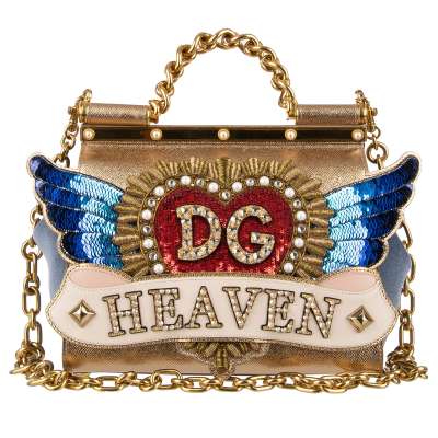Crystals embellished Bag SICILY DG Heaven with Sequined Heart Gold