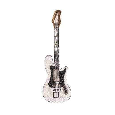 Guitar Embroidered Brooch Jacket Lapel Pin White Black Gold