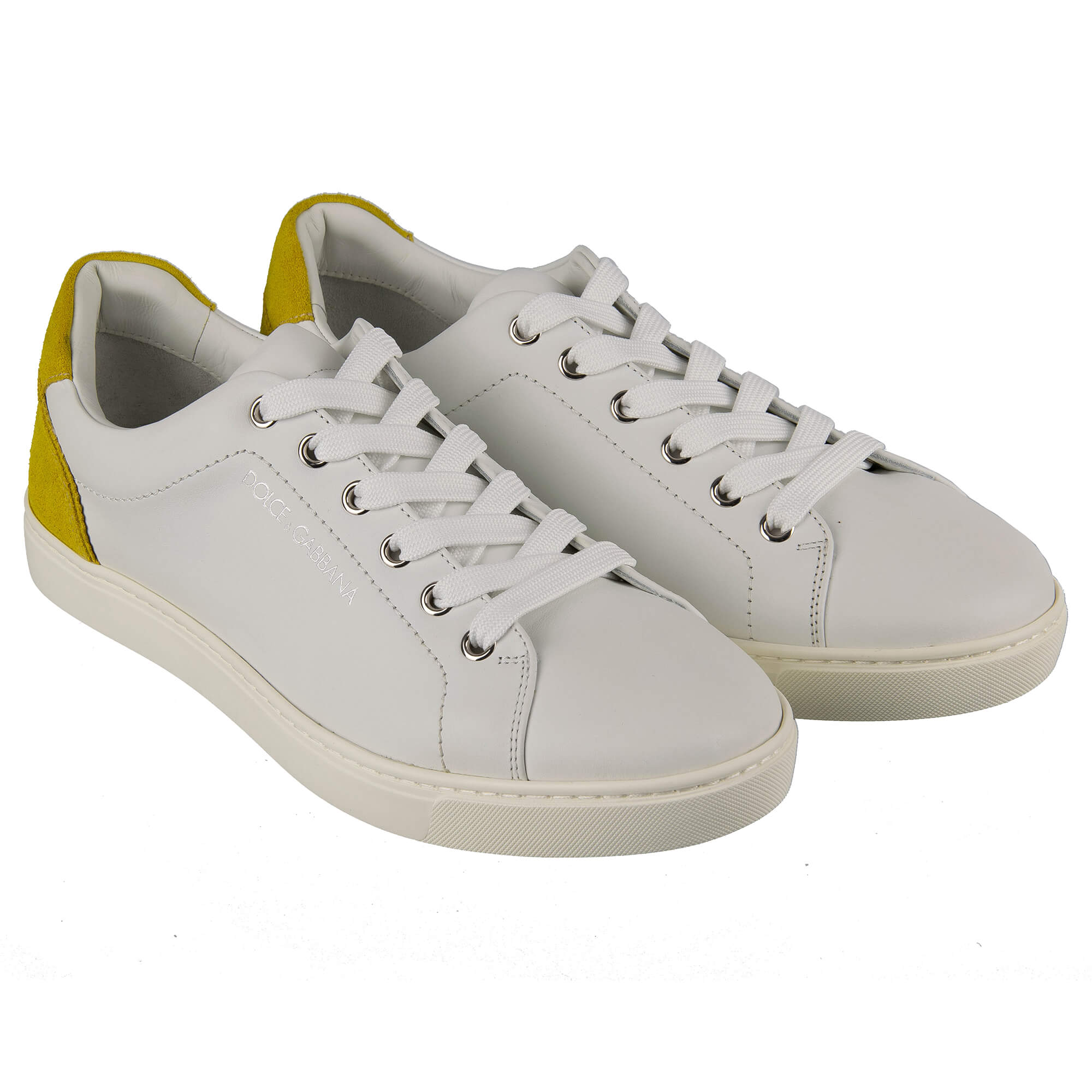Leather Suede Sneaker LONDON with Logo White Yellow 40 US 7